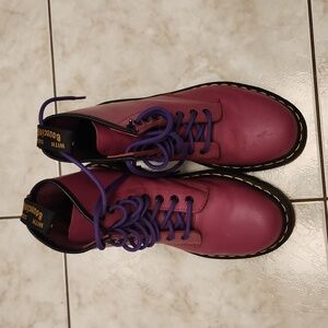 Pink Dr. Martens ankle boots